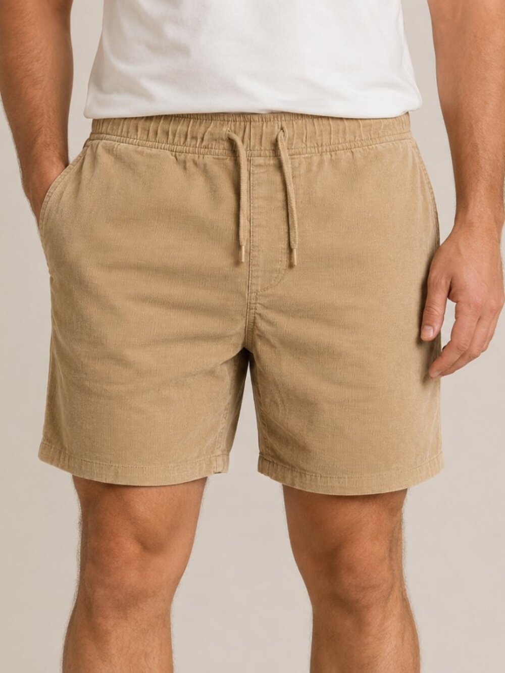 Denver Hayes Men’s XL Tan Corduroy Pull-On Shorts Drawstring Casual